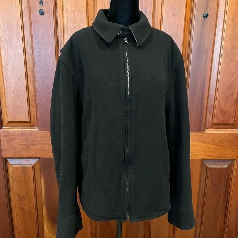 Banana Republic Men Black Jacket Coat Thick Wool Cashmere Nylon Blended Zipped L